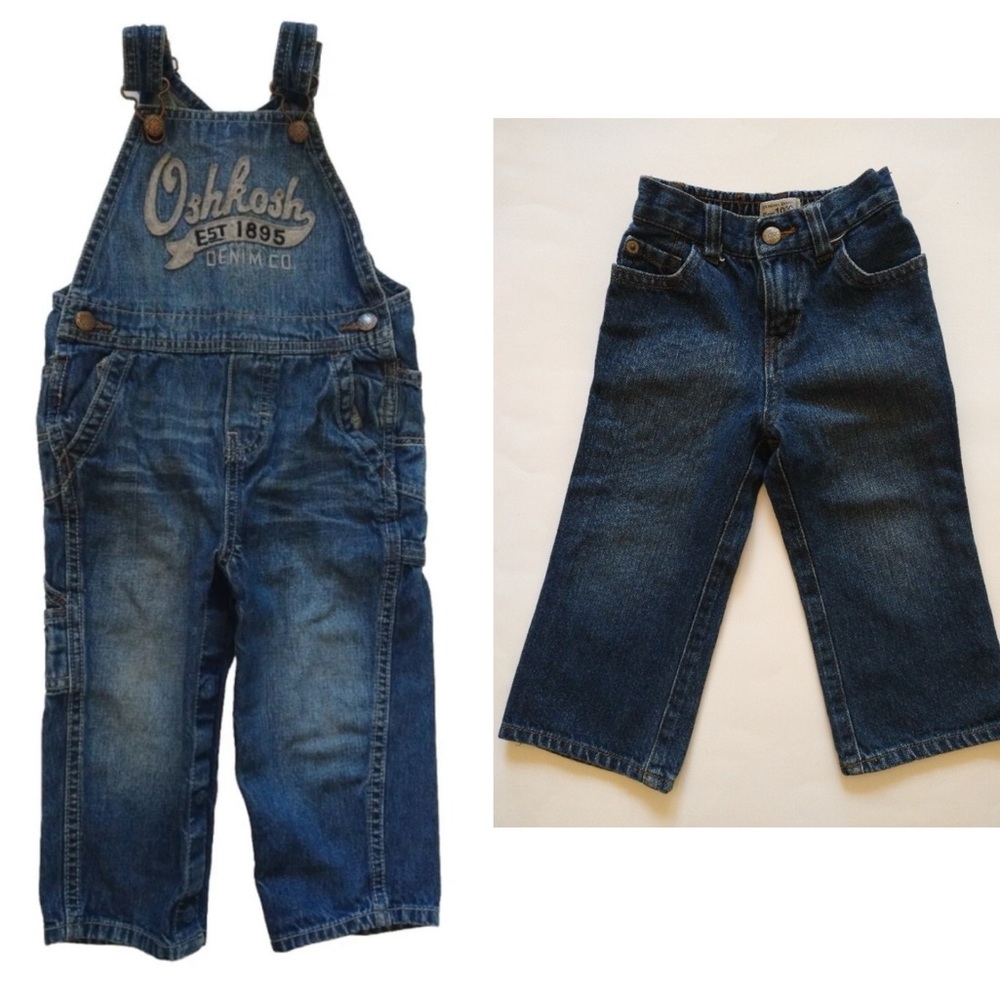 Lot of 2 Branded Boys Blue Jeans Bootcut & Oshkosh B’gosh 18 - 24 Months Cotton